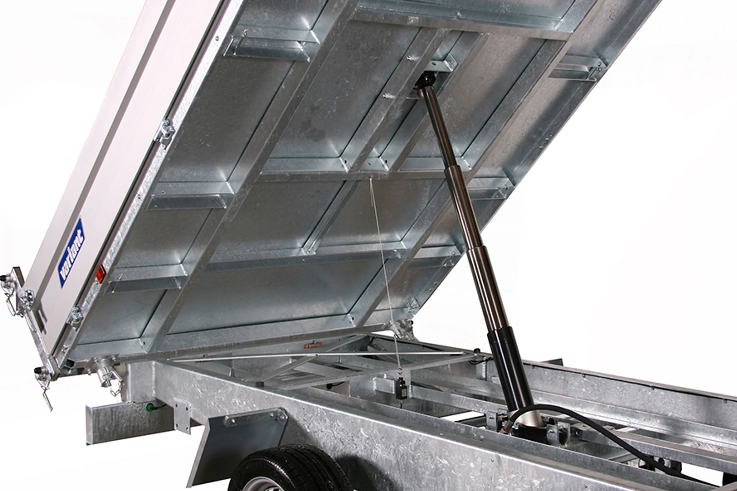 Variant 3-Way tipper trailer underside with hydraulic ram