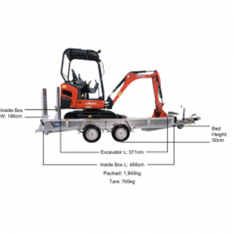 Variant plant trailer with Kubota excavator loaded