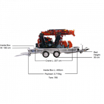 Variant plant trailer with tracked crane loaded