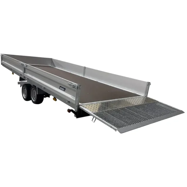 Variant 3552 UX Universal Tilting Flatbed Trailer with ramp lowered and raised load bed for loading